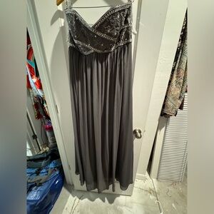 David’s Bridal Long grey beaded gown
